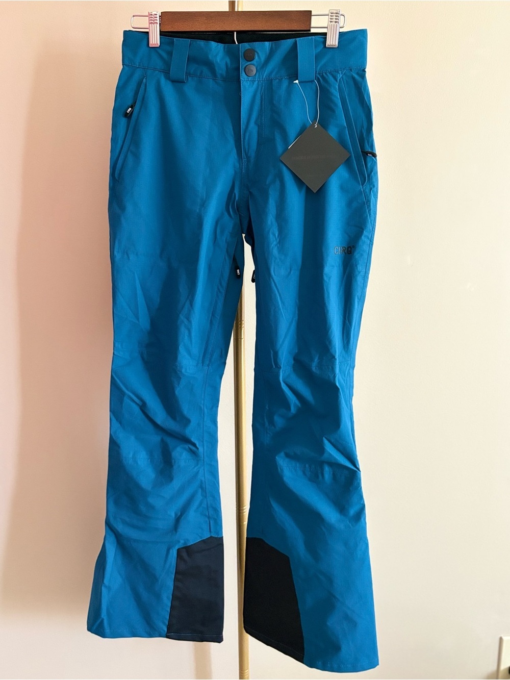 Cirq Men's Bright Teal Blue Ski Pants with Black Cuff Panels